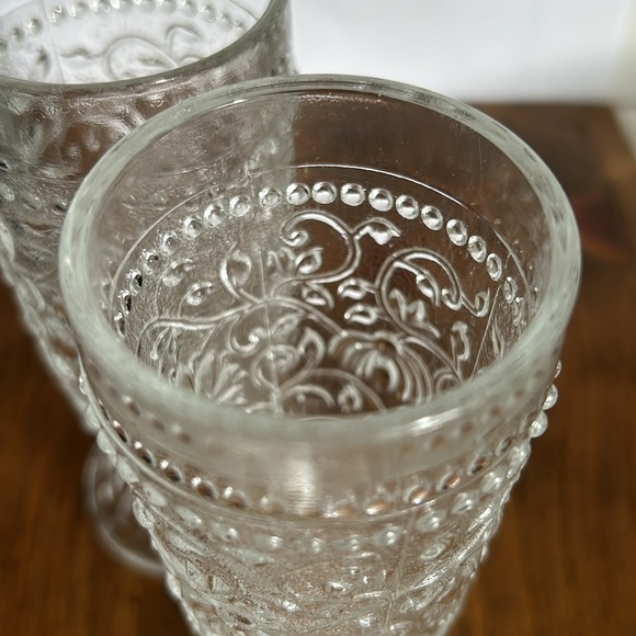 Vintage Pavel Panek Sklo 2 Footed Glass Goblets With Raised Floral Pattern - Picture 3 of 9